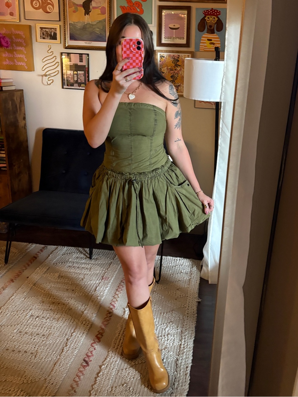 Urban Outfitters Strapless Cargo Bubble Hem Mini Dress